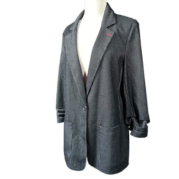 Tommy Hilfiger Single Button Ruched Sleeve Striped Blazer Black Blazer Size 14 - Picture 6 of 15